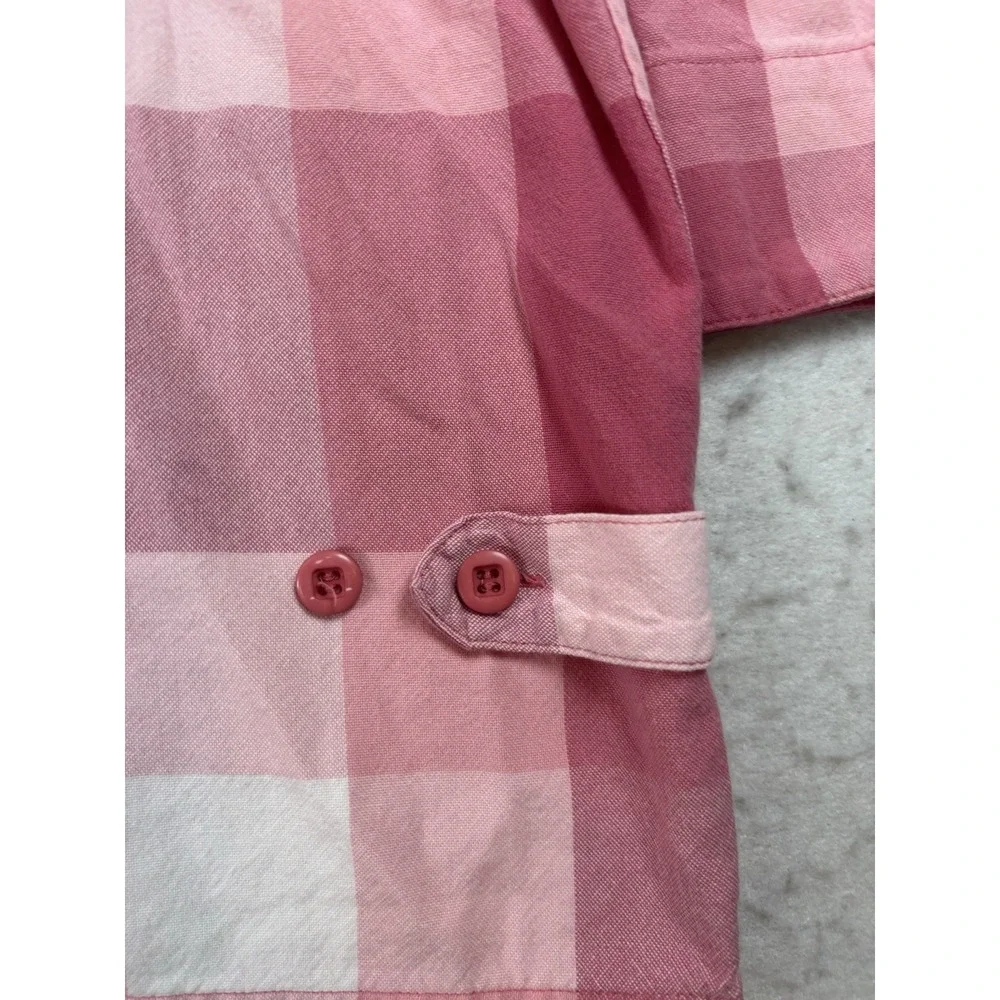 Christopher & Banks Large Pink Plaid Button Front Shirt Sz L 3/4 Sleeve Layer